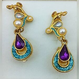 Disney Vintage Jeweled Pearl Clip On Earrings Gold Tone Jewelry Jasmine